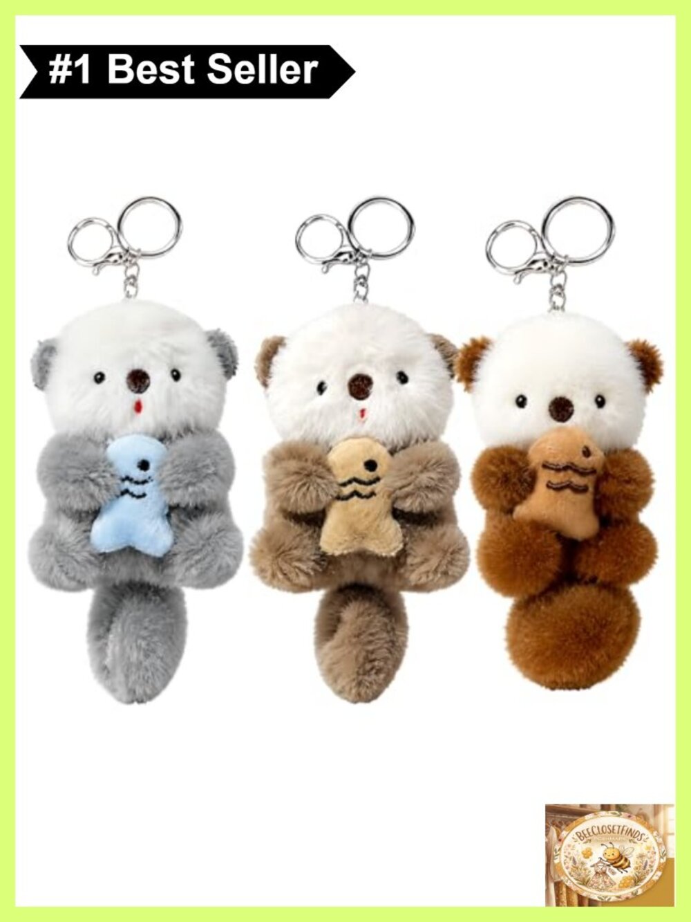 3PCS Otter Plush Keychain Gift Set for Keys Backpacks
